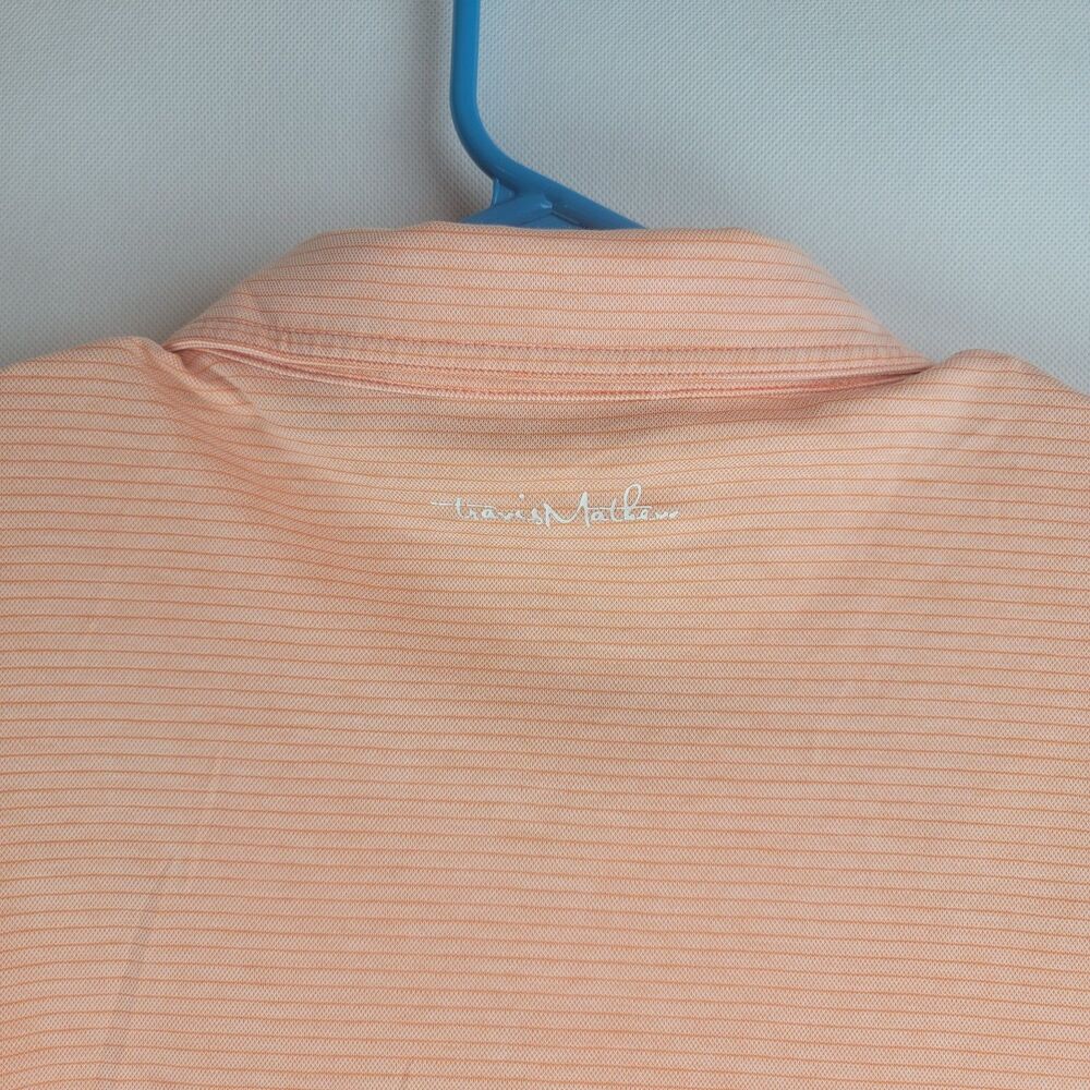 Travis Mathew Mens Size XL Orange Striped Cotton Poly Golf Polo - Picture 6 of 9